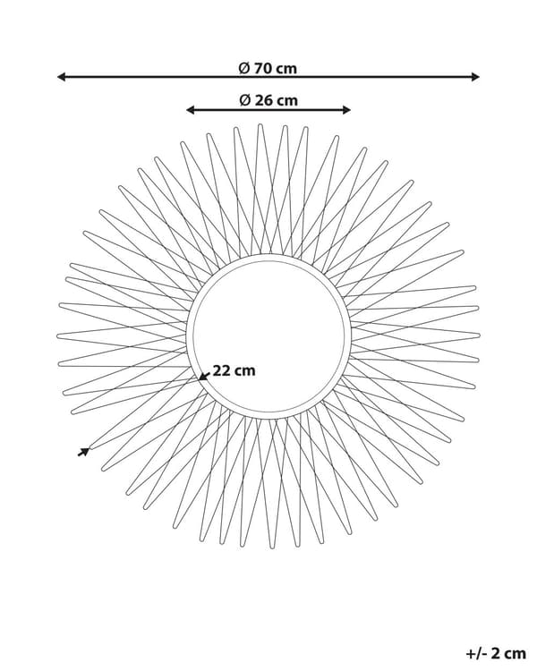 Seinäpeili kultainen metallia 70 cm pyöreä koristeellinen glamour-tyyli