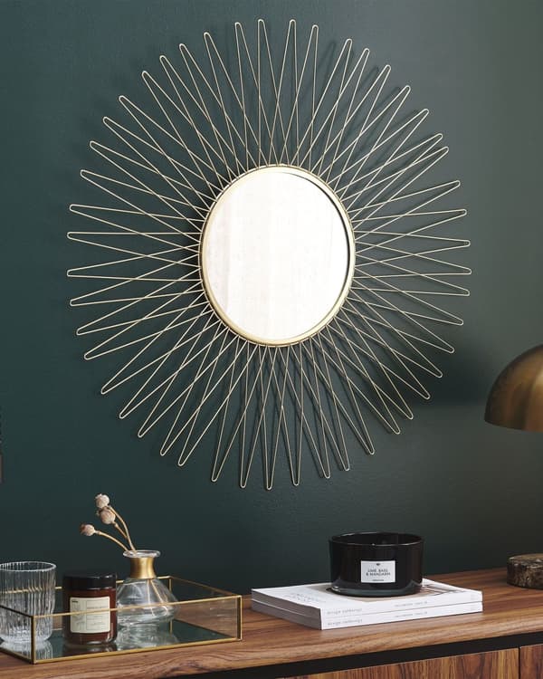 Seinäpeili kultainen metallia 70 cm pyöreä koristeellinen glamour-tyyli