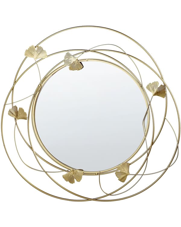Accent Spegel Guld Metall Rund 47 cm Gingko Träd Löv Glamorös Vardagsrum Sovrum