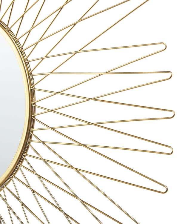 Väggspegel Guld Metall Rund 70 cm Solstråle Dekorerad Glamour Vardagsrum Sovrum