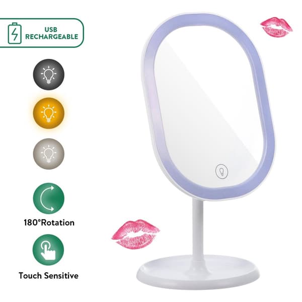 180° rotation Makeup Mirror LED 3-färgs pekskärmsbrytare USB Uppladdningsbar kosmetisk sminklampa