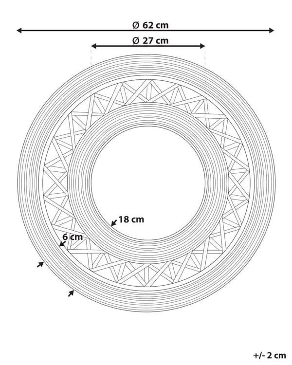 Seinäpeili vaaleanruskea bambu 62 cm käsintehty kehys boho tyyli