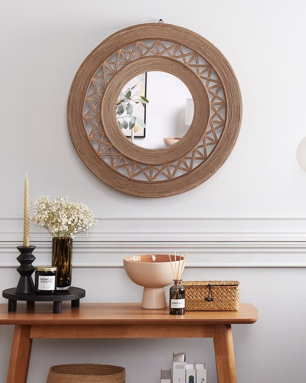Seinäpeili vaaleanruskea bambu 62 cm käsintehty kehys boho tyyli