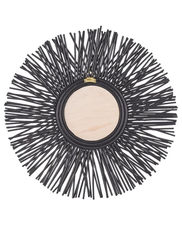 Väggspegel Svart Rotting Ram 60 cm Modern Solstråle Fläta Design Hängande Vardagsrum Dekoration