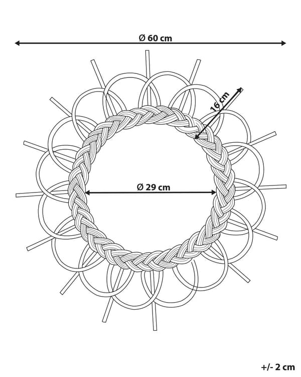 Väggspegel Svart Rotting Ram 60 cm Modern Solstråle Design Hängande Vardagsrum Dekoration