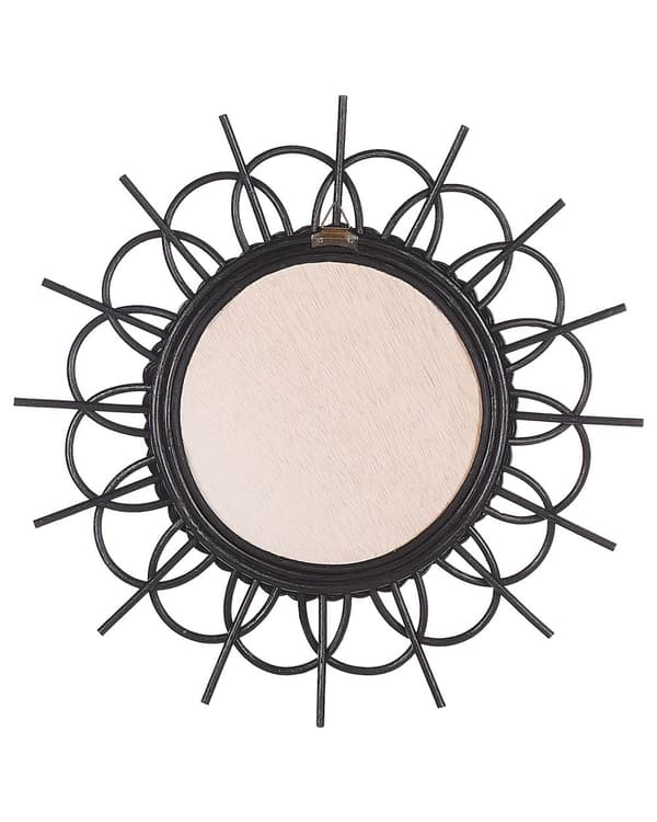 Väggspegel Svart Rotting Ram 60 cm Modern Solstråle Design Hängande Vardagsrum Dekoration
