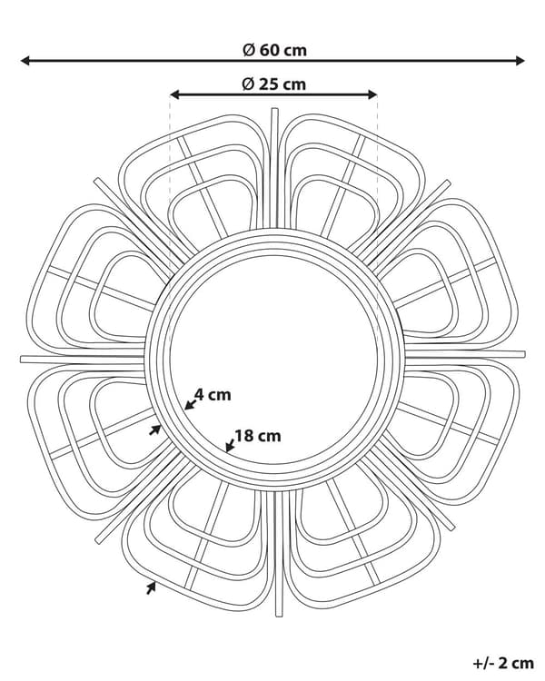 Väggspegel Naturlig Rotting 60 cm Boho Blomma Sol Form Rund Krokar Vardagsrum Sovrum