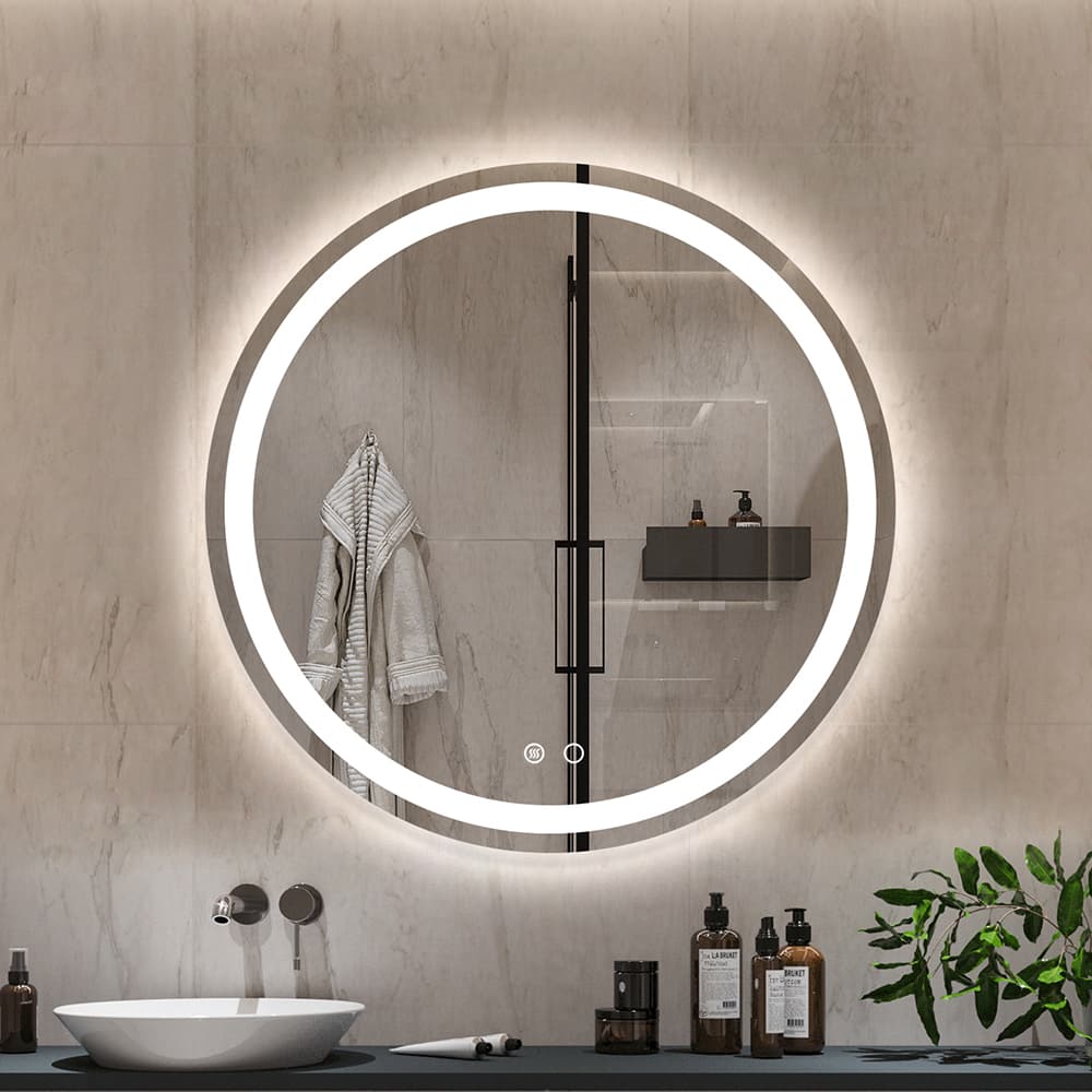 Rund Badrumsspegel med Belysning Touch Switch LED Väggspegel IP44 Vattentät Sminkspegel