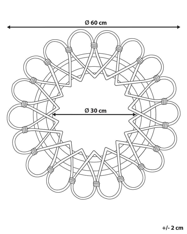 Vægspejl Sort Rattan ø 60 cm Rundt Lille Blomst Mønster Design med Ophæng til Dør Stue Soveværelse Entré Boho Skandinavisk Tilbehør