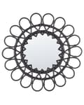 Miniatyrbillede 1 af 5: Vægspejl Sort Rattan ø 60 cm Rundt Lille Blomst Mønster Design med Ophæng til Dør Stue Soveværelse Entré Boho Skandinavisk Tilbehør