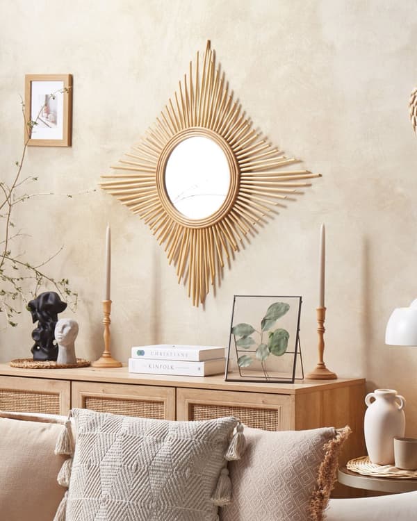 Stilfuldt Rattan Vægspejl 60x60 cm Naturmaterialer