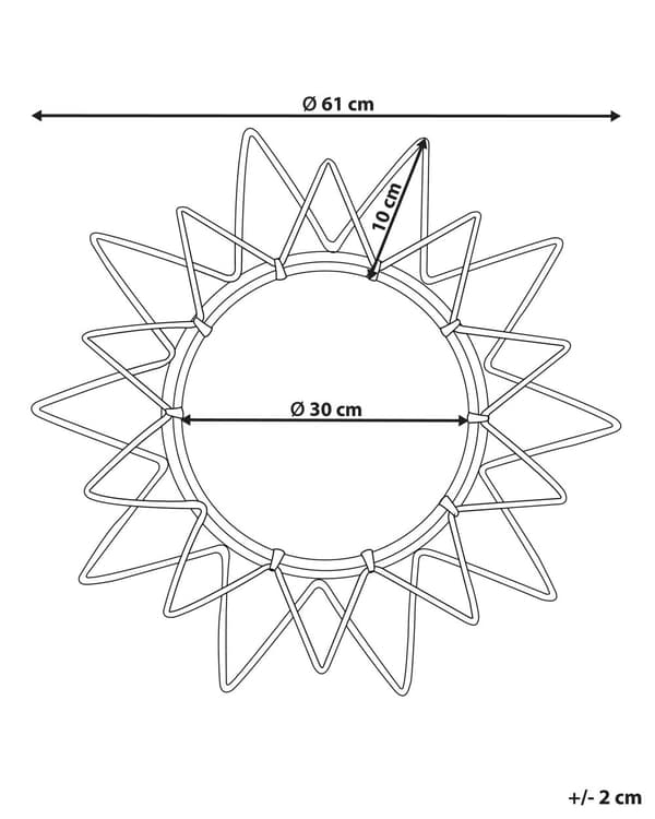 Vægspejl Sort Rattan med Glas ø 61 cm Rundt Lille Smart Stjerne Sol Træ Mønster Dørhængt Dekorativ Stue Soveværelse Entre Indretning Boho