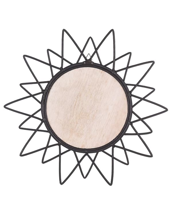 Vægspejl Sort Rattan med Glas ø 61 cm Rundt Lille Smart Stjerne Sol Træ Mønster Dørhængt Dekorativ Stue Soveværelse Entre Indretning Boho