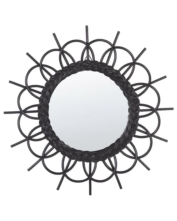 Stilfuldt rattan vægspejl ø 60 cm naturmaterialer