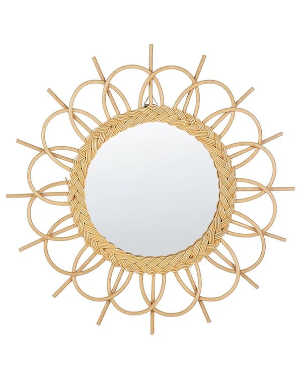 Stilfuldt rattan vægspejl ø 60 cm naturmaterialer