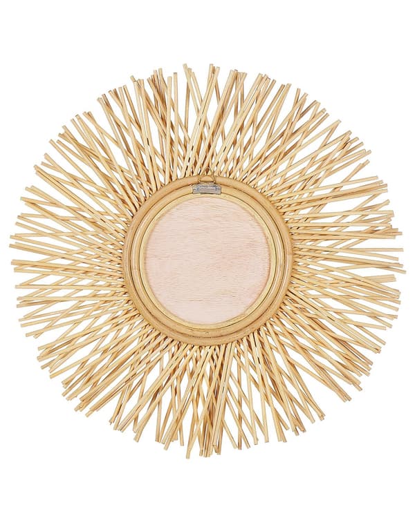Stilfuldt rattan vægspejl ø 60 cm naturmaterialer
