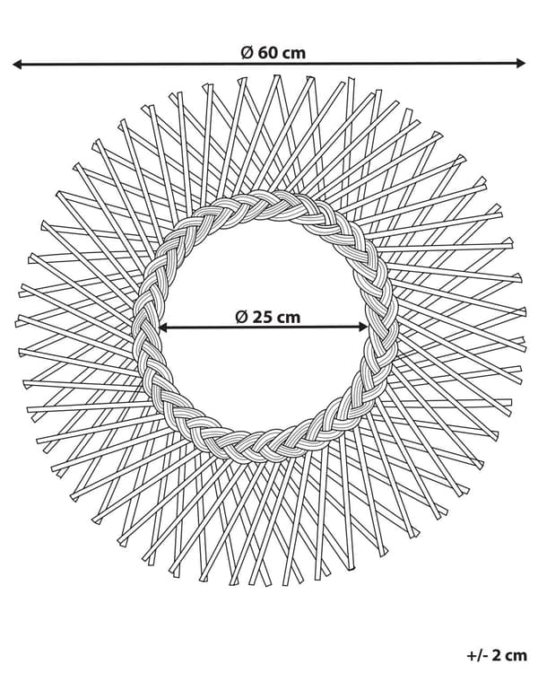 Vægspejl i Beige Farve ø 60 cm Rattan