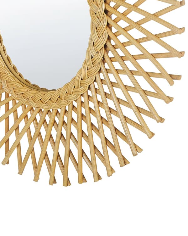 Vægspejl i Beige Farve ø 60 cm Rattan