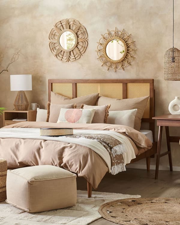 Vægspejl i Beige Farve ø 60 cm Rattan