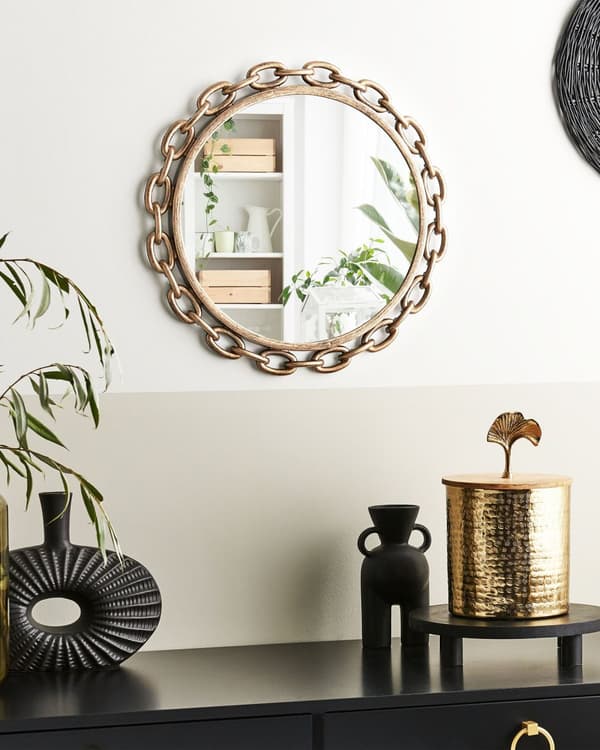 Vægspejl Brun malet Syntetisk Materiale med glas ø 46 cm Kædeformet Ramme Moderne Design til stue og værelsesindretninger