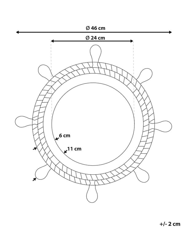 Väggspegel Mörkbrun Syntetmaterial ø 46 cm Repmönster Ram Nautisk design