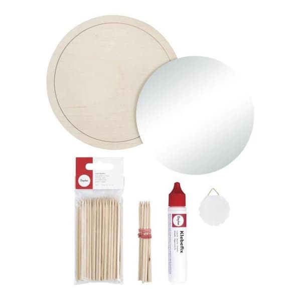 Spegel - Sol - 32 cm - Rund - Beige - Att hänga - DIY i trä