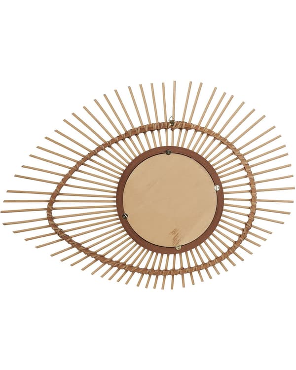 Vægspejl Beige Bambus Træ 60 x 35 cm Oval Øje Formet Mønster Skandinavisk Boligindretning til Stuen Soveværelse Entré Boho Tilbehør