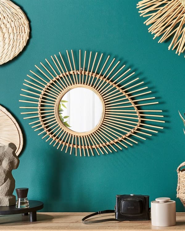Vägg Hängande Spegel Hemdekor Bambu Trä Bildram Rustik Modern Design Vardagsrum Sovrum Möbler