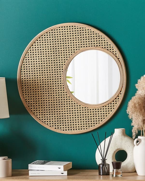 Väggspegel Hem Dekoration Bambu Ram Rotting Syntetisk Rustik Modern Design Vardagsrum Sovrum