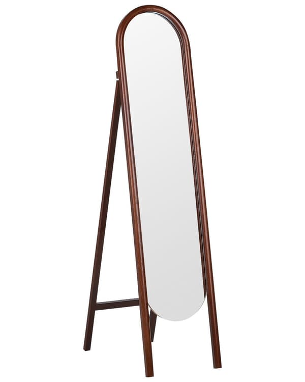 Stående Spejl Mørkt Træ Glas 30 x 150 cm med Stand Dekorativ Ramme Retro Design