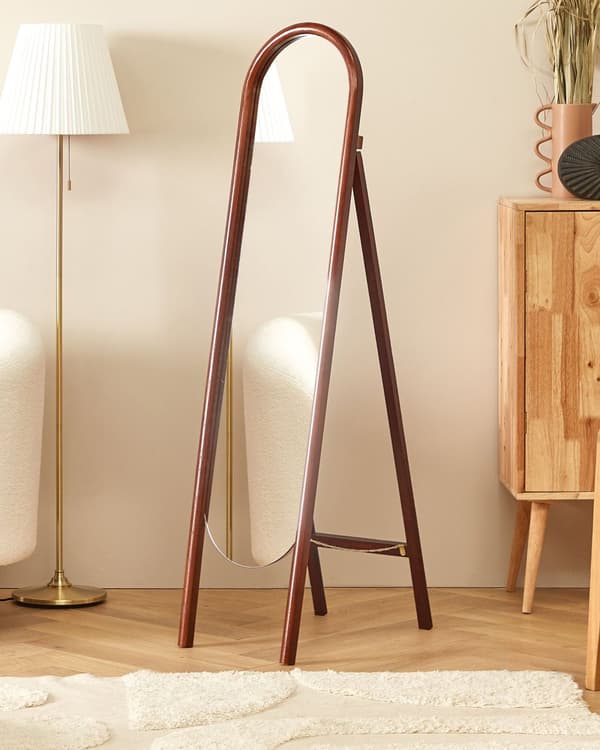 Lattiapeili tumma puu lasi 30 x 150 cm jalalla koristeellinen kehys retro-tyyli