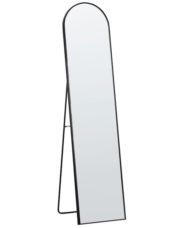 Stående Spejl Sort Metal Stel 36 x 150 cm med Stand Moderne Design Indrammet Fuld Længde