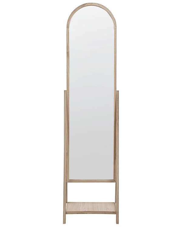 Seisova peili vaalea puu 39 x 170 x 57 cm puu MDF-levy lasi hylly ovaali skandinaavinen
