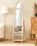 Pikkukuva 2 / 8: Seisova peili vaalea puu 39 x 170 x 57 cm puu MDF-levy lasi hylly ovaali skandinaavinen