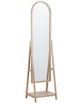 Pikkukuva 1 / 8: Seisova peili vaalea puu 39 x 170 x 57 cm puu MDF-levy lasi hylly ovaali skandinaavinen