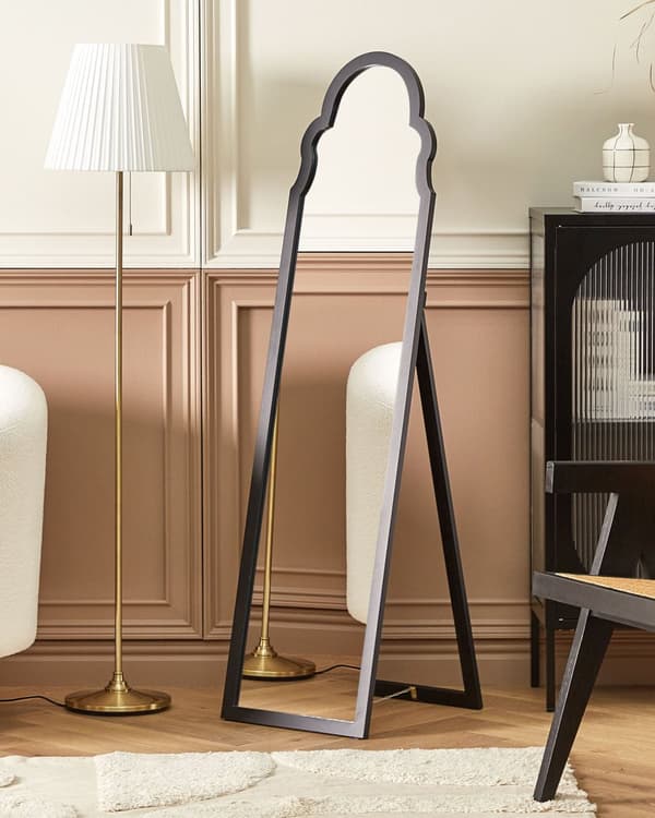Stående Spegel Svart MDF Glas 40 x 150 cm med Ställning Dekorativ Ram Modern Design