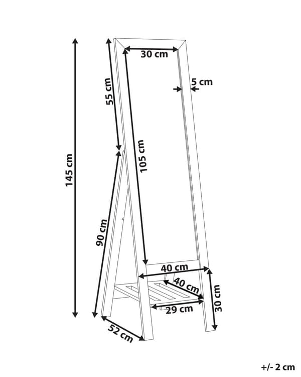 Stående Spegel Ljus Träram 40 x 145 cm med Hylla Modern Design Inramad Helkropp