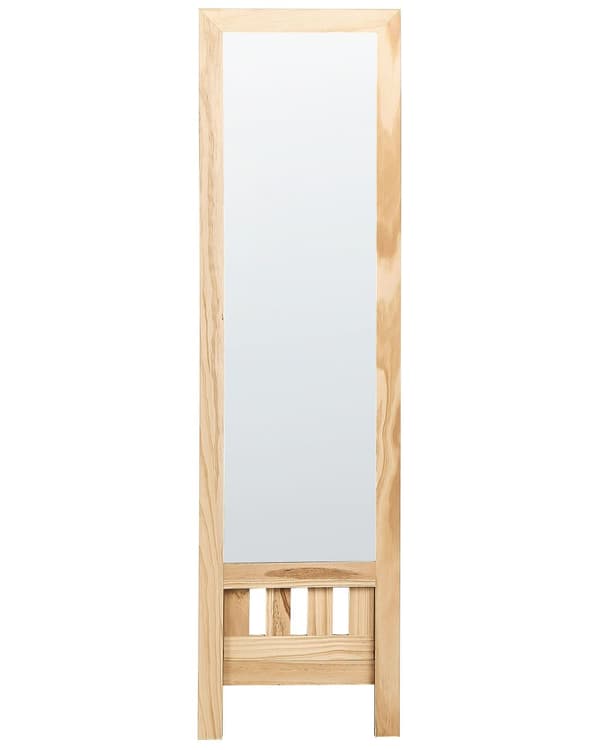 Stående Spegel Ljus Träram 40 x 145 cm med Hylla Modern Design Inramad Helkropp