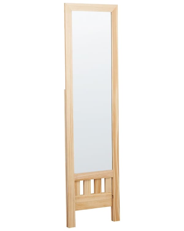 Stående Spegel Ljus Träram 40 x 145 cm med Hylla Modern Design Inramad Helkropp