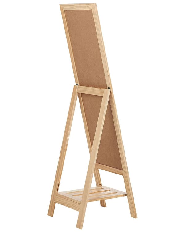 Stående Spegel Ljus Träram 40 x 145 cm med Hylla Modern Design Inramad Helkropp