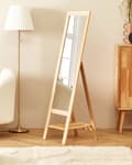 Miniatyrbild 2 av 7: Stående Spegel Ljus Träram 40 x 145 cm med Hylla Modern Design Inramad Helkropp