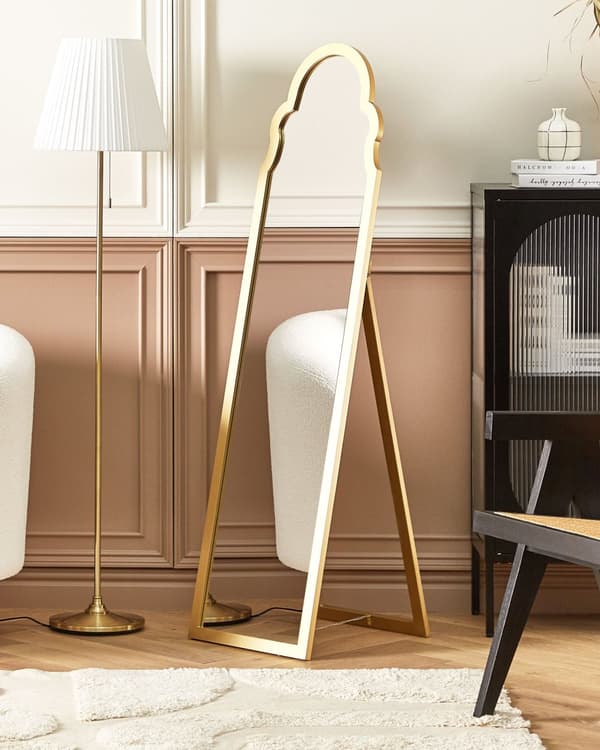 Stående Spegel Guld MDF Glas 40 x 150 cm med Ställning Dekorativ Ram Modern Design
