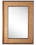 Miniatyrbilde 1 av 5: Veggspeil Lyst Tre Rektangulært 54 x 74 cm Massivt Tre Håndlaget Granramme Bambus Kurvfletting Boho Moderne