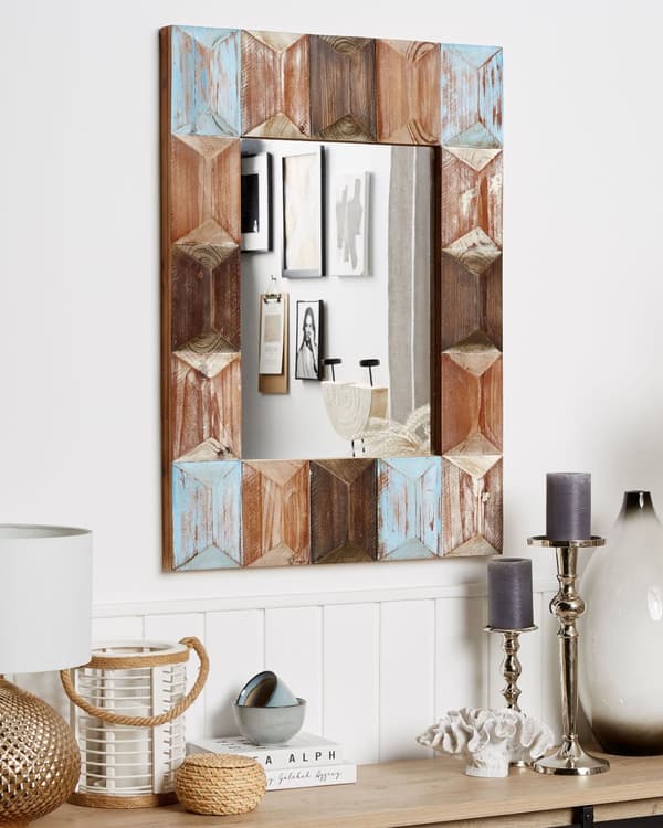 Veggspeil Flerfarget Ramme i Massivt Tre Rektangulært 63 x 90 cm Håndlaget Boho Moderne