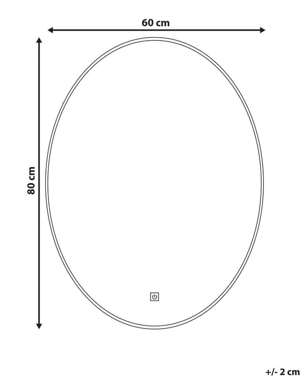 Veggspeil med LED Silver Oval 60 x 80 cm Rektangulært, belyst anti-tåkesystem