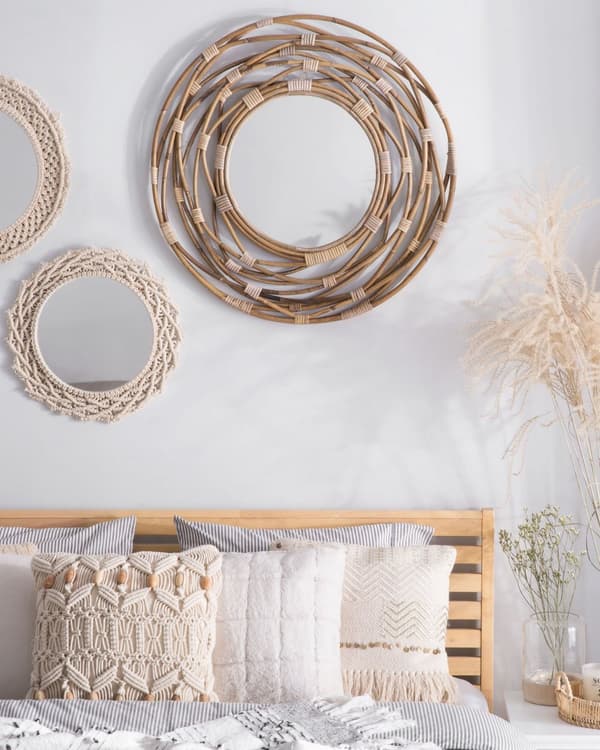 Veggspeil Sandbeige Rotting Rundt ø 75 cm Dekorativt Gang Boho