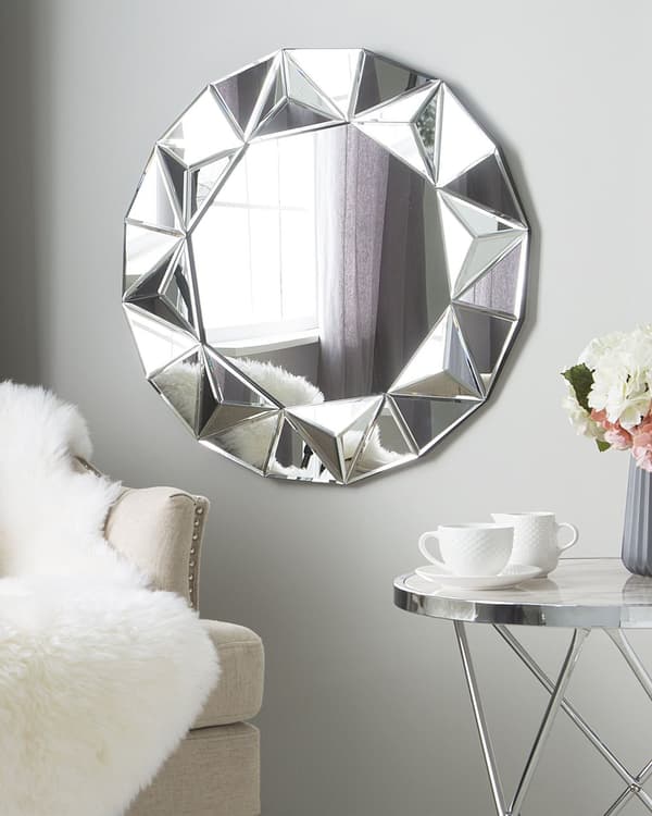 Veggspeil Sølv Rundt ø 70 cm Geometrisk ramme Blank finish