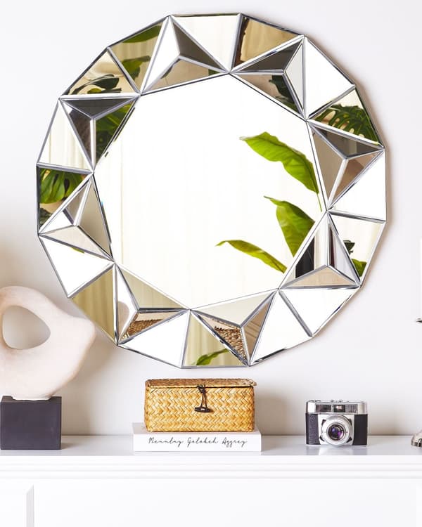 Veggspeil Sølv Rundt ø 70 cm Geometrisk ramme Blank finish