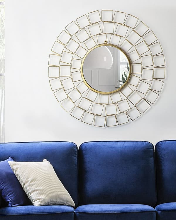 Veggspeil Gull ø 90 cm Rund form Glamour Vintage Hollywood