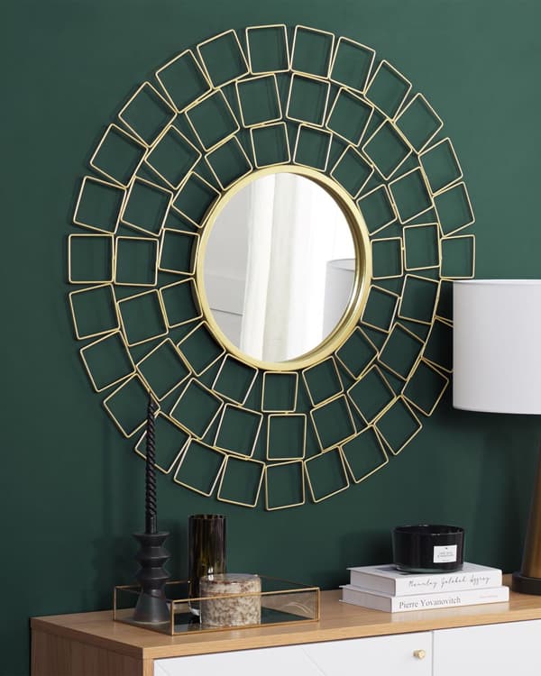 Veggspeil Gull ø 90 cm Rund form Glamour Vintage Hollywood